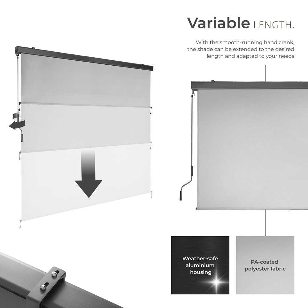 tectake Eloise Light Grey Vertical Awning with 2 Wall Brackets 2 x 2.5m Image 3