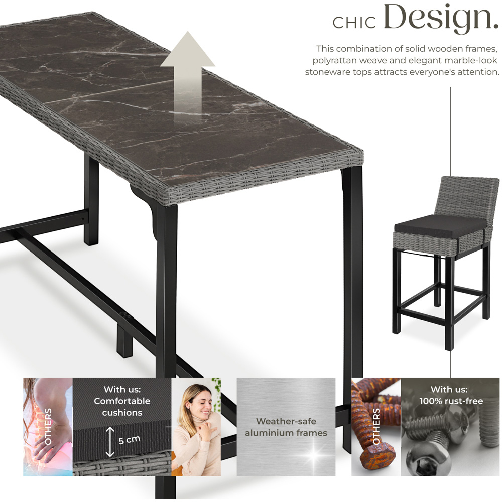 tectake Lovas Latina 4 Seater Poly Rattan Garden Bar Dining Table Grey Image 4