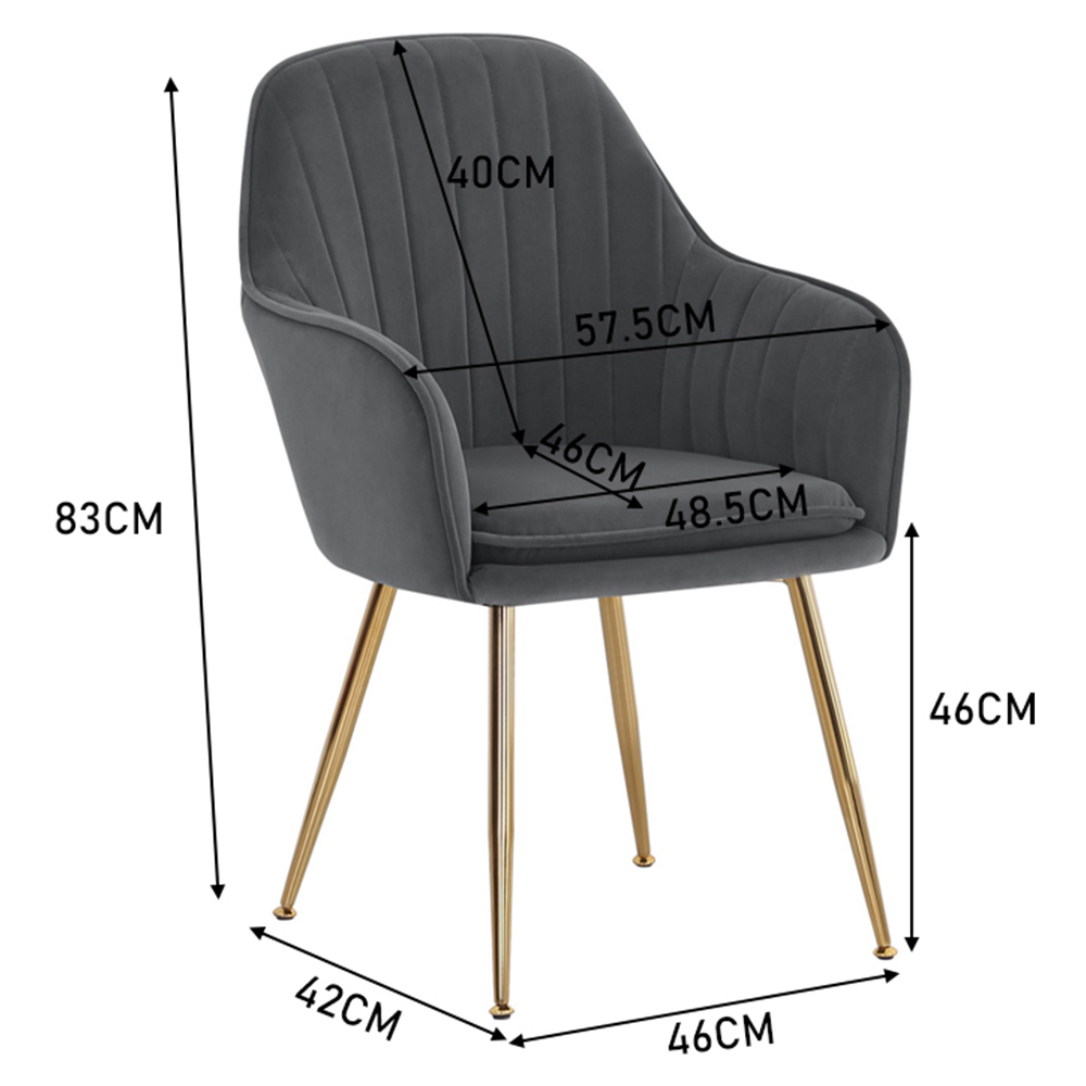 Living and Home Set of 2 Grey Modern Velvet Upholstered Dining Chair Image 9