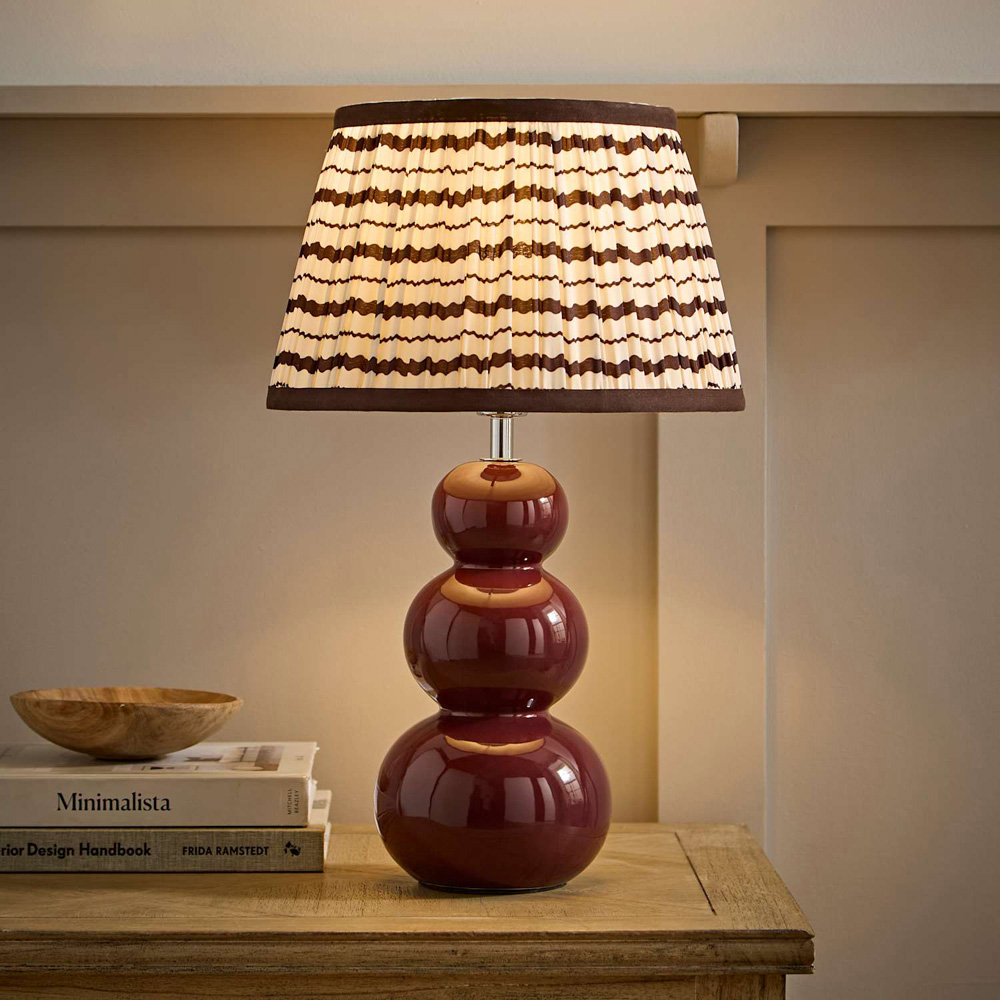 ValueLights Edie Striped Pleat Shade Burgundy Ceramic Table Lamp with Bulb Image 6