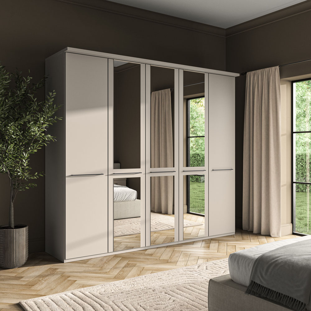 Homebase Cortiva Champagne and Slate 5 Door Hinged Wardrobe with 3 Centre Mirror Image 4