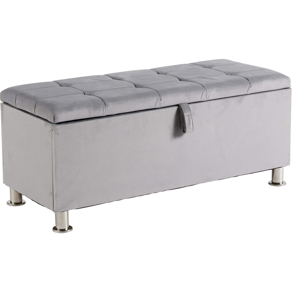 Home Source Pewter Light Grey Padded Ottoman Image 2