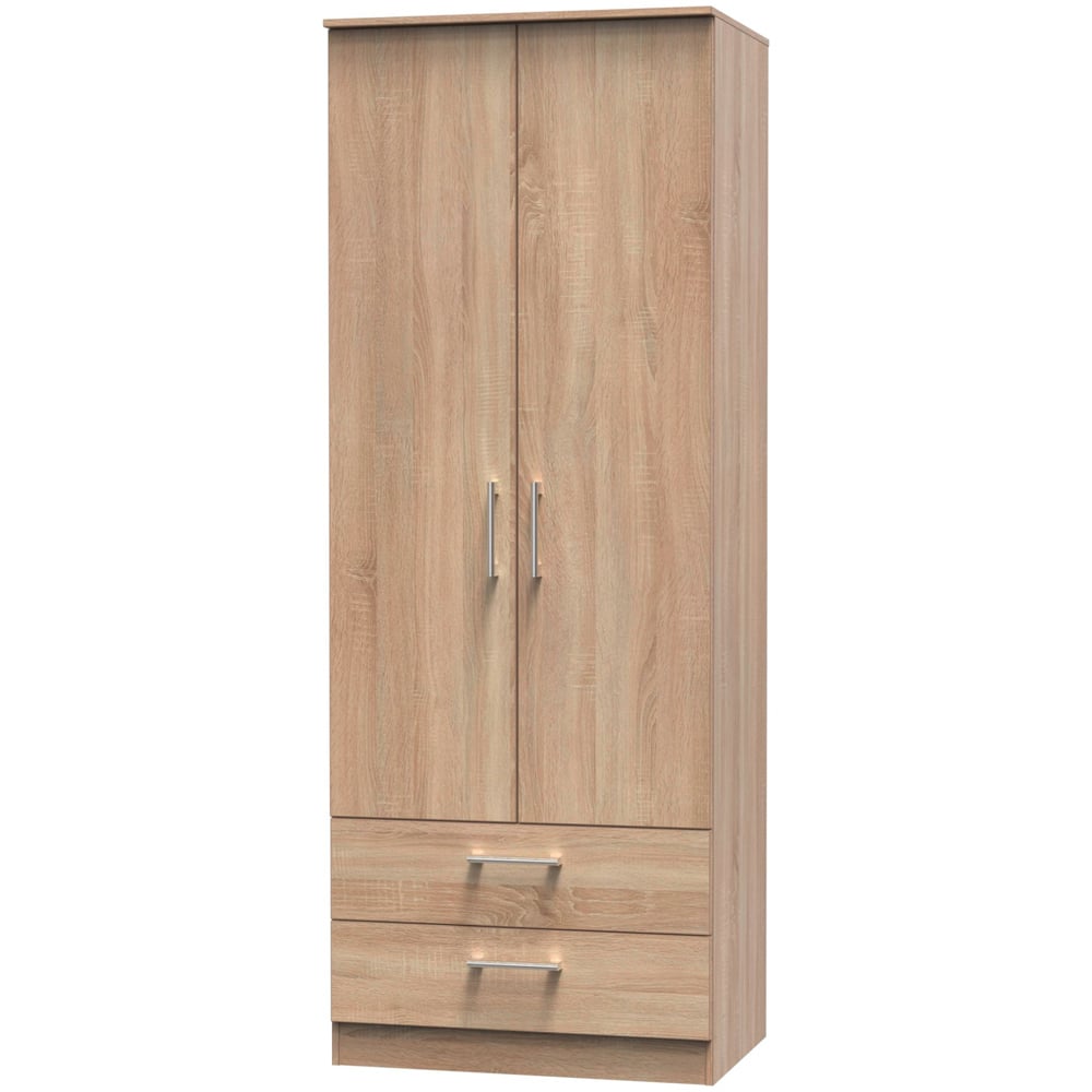 Crowndale Devon Ready Assembled 2 Door 2 Drawer Bardolino Oak Wardrobe Image 2
