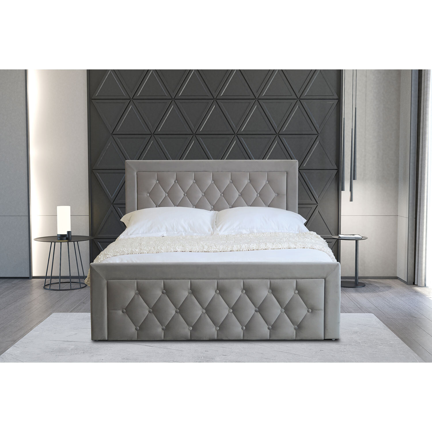 Mia Super King Grey Faux Brushed Velvet Ottoman Bed Image 5