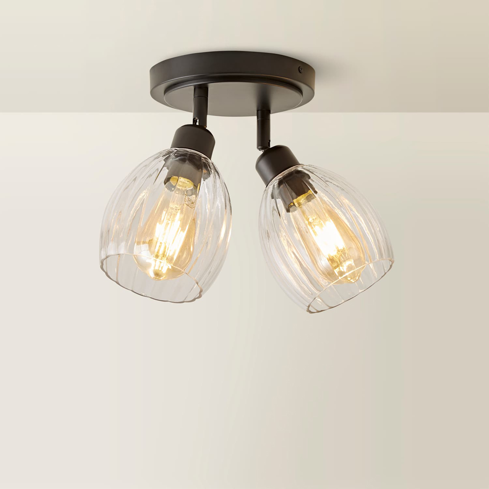 ValueLights Cheltenham Ribbed Shades 2 Way Matte Black Adjustable Ceiling Spotlight with Bulbs Image 5