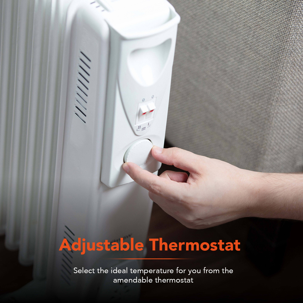 Warmlite 9 Fin White Oil Filled Radiator with Adjustable Thermostat 2000W Image 6
