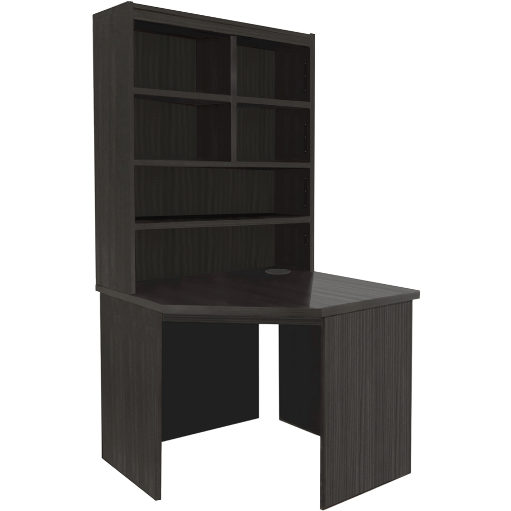 R White Cabinets Corner 6 Shelf Computer Desk with Hutch Black Image 3