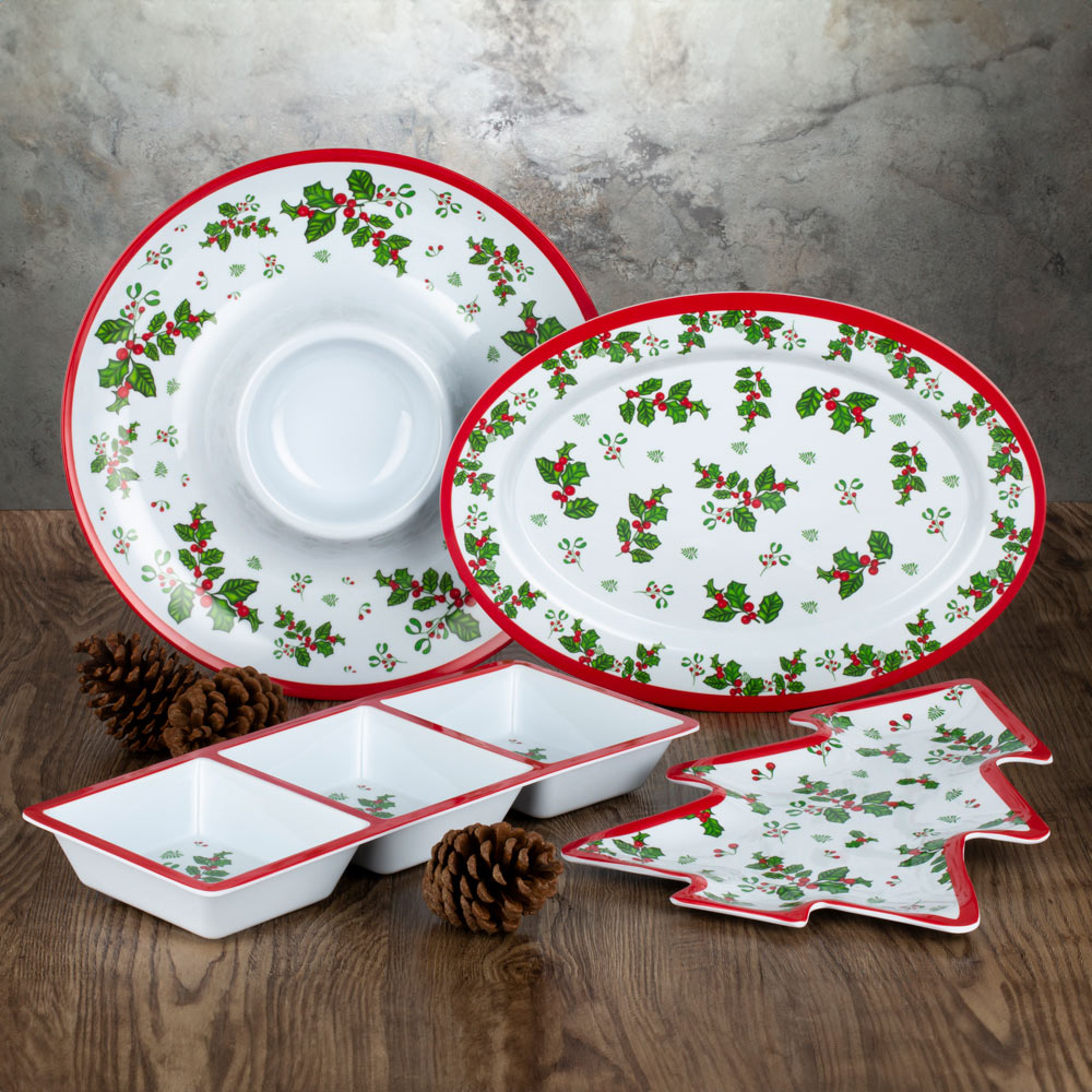 4pc Melamine Holly Serving Set Image 2