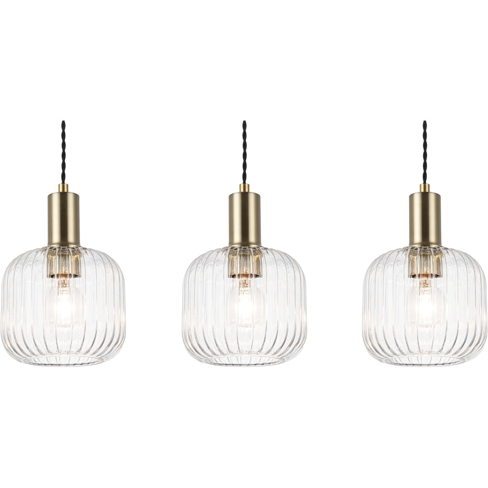 Cosylyte Clayton Brushed Brass Ribbed Glass 3 Light Bar Pendant Light Image 4