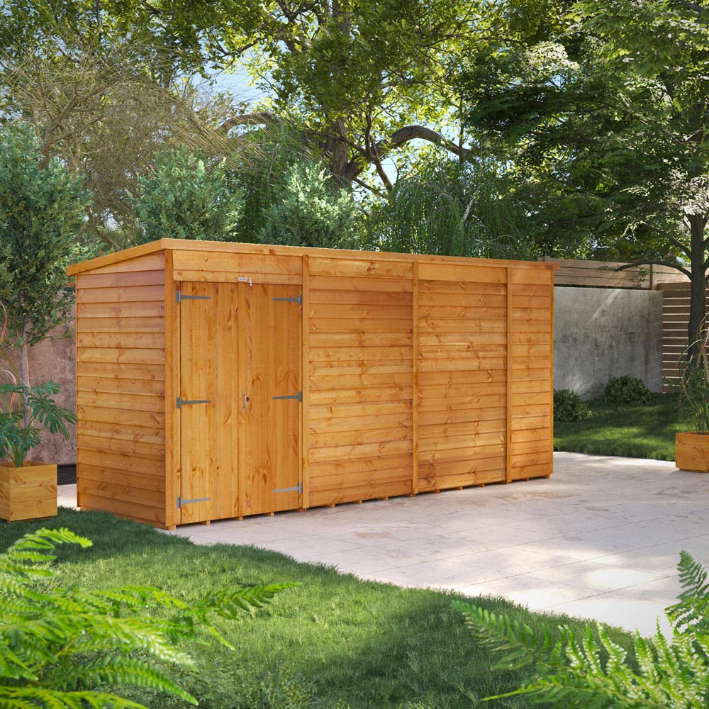 Power 14 x 4ft Double Door Overlap Pent Garden Shed Image 2