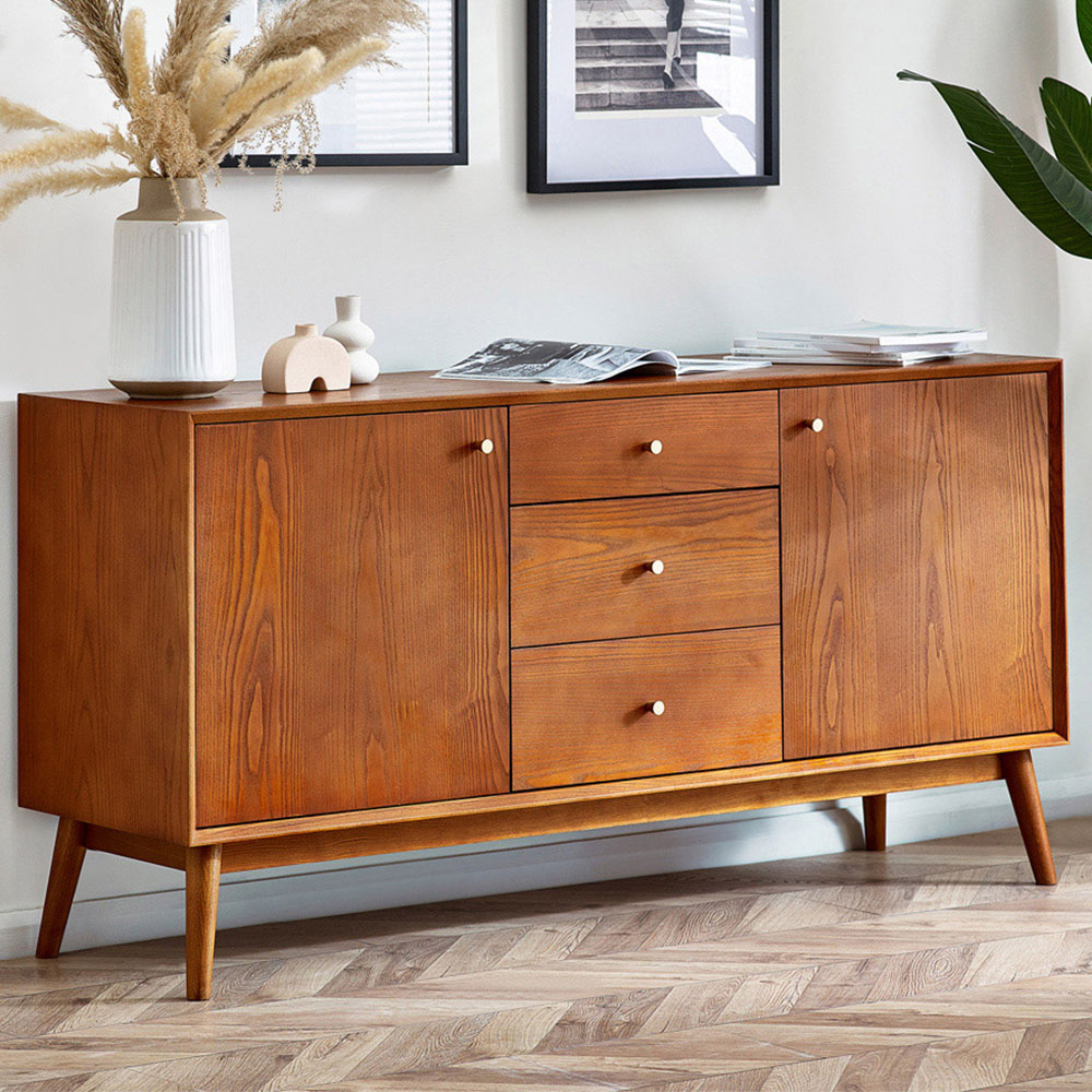 Julian Bowen Lowry 2 Door 3 Drawer Cherry Ash Sideboard Image 1