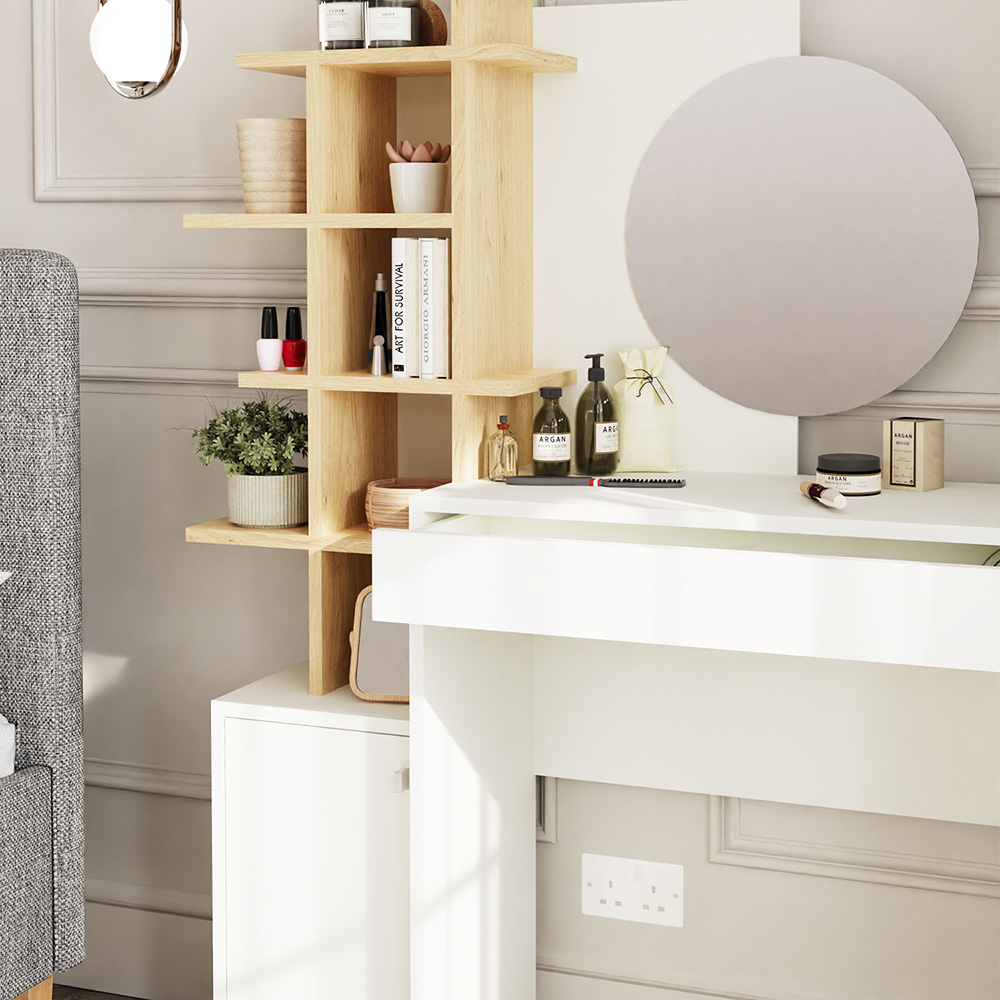 GFW Freyja Single Door Single Drawer White Oak Dressing Table with Mirror Image 8