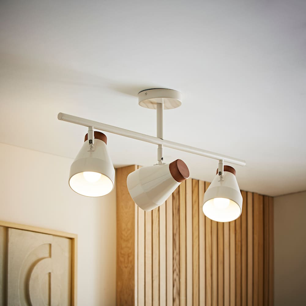 ValueLights Parker 3 Way Cream and Walnut Ceiling Light and Bulbs Image 6