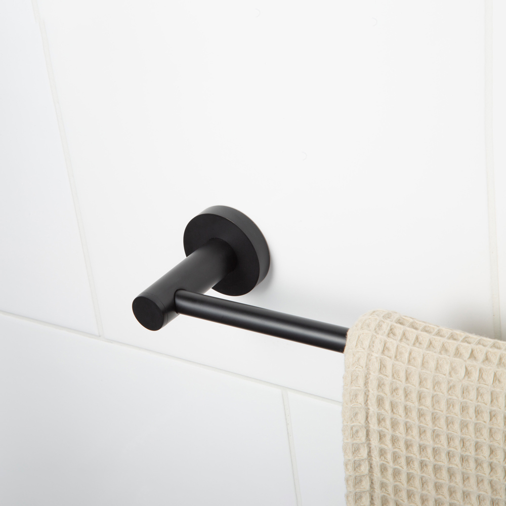 Bristan Solid Brass Matt Black Wall Mounted Round Towel Rail 595mm Image 3