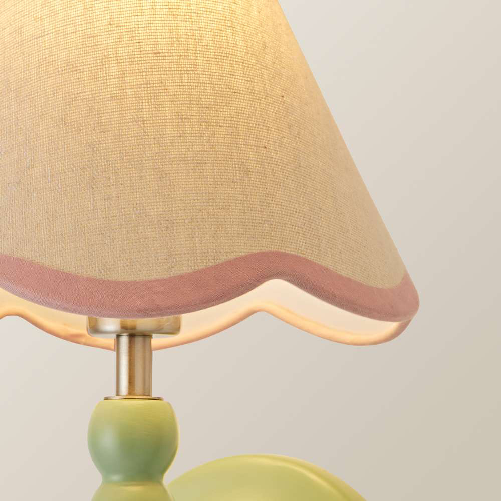 ValueLights Pink Trim Scallop Shade Green Bobbin LED Wall Light with Bulb Image 5