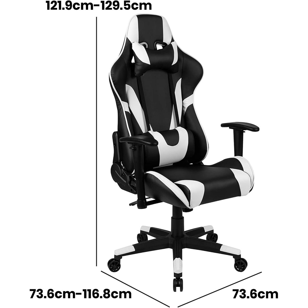 FWStyle X20 Black and White Faux Leather Racer Style Deluxe Gaming Chair Image 6