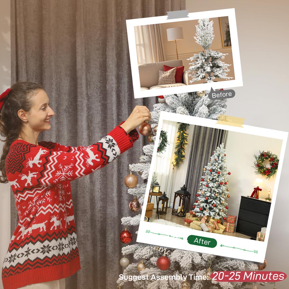 Everglow Snow Flocked Pencil Artificial Christmas Tree 6ft Image 7