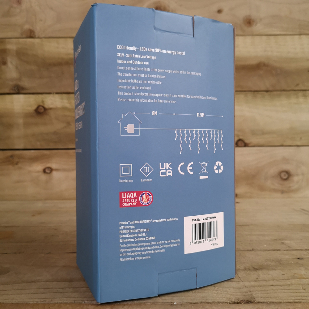 Premier IcicleBrights 460 Warm White LED Frosted Icicle White String Light 11.5m Image 7