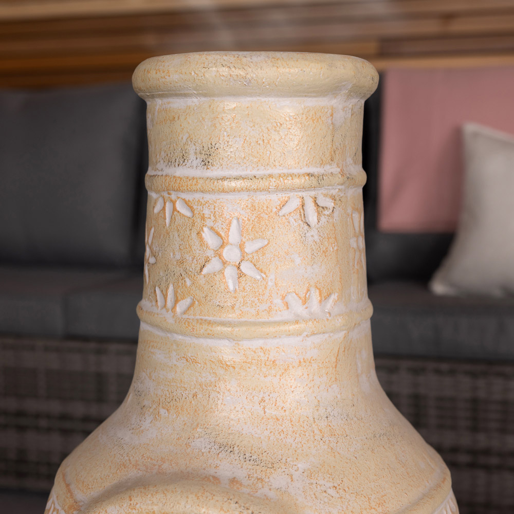 Snug Valencia Natural 3D Flower Design Clay Chiminea with Lid and Steel Stand Image 7