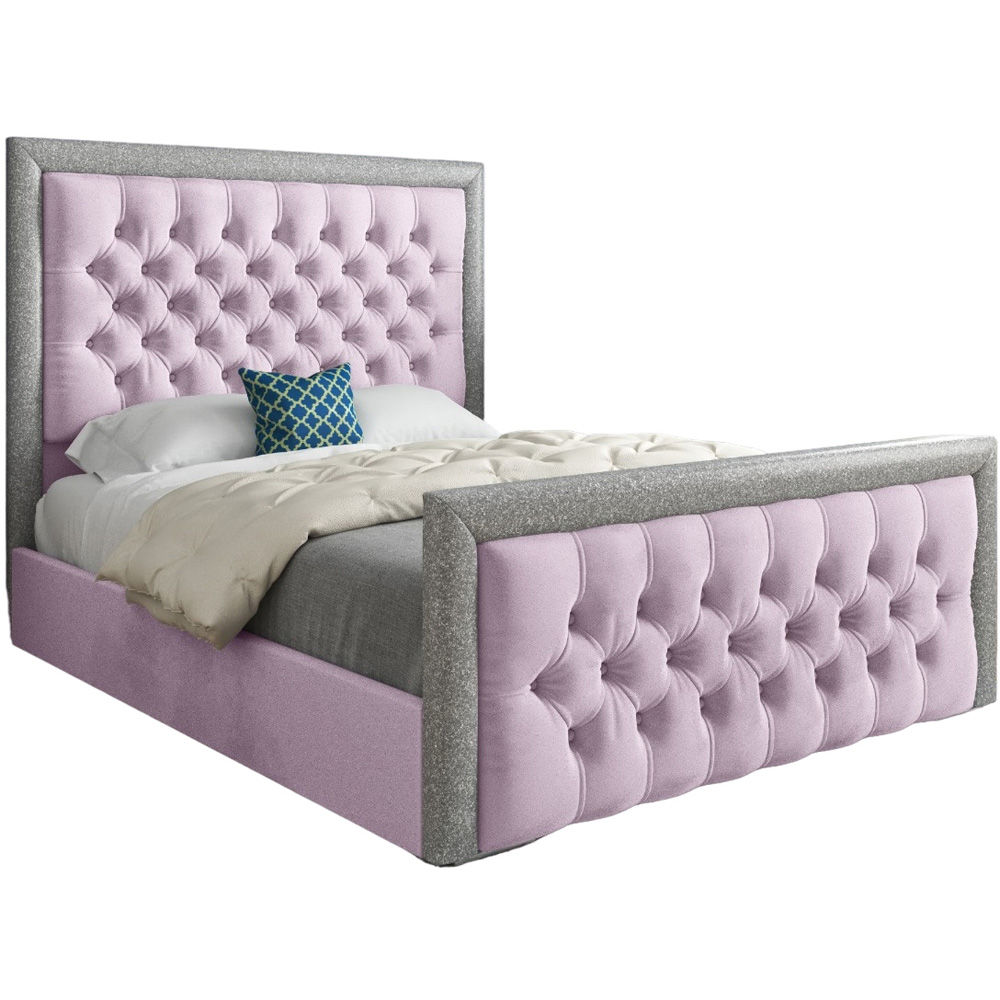 Venice King Size Pink Soft Velvet Upholstered Bed Frame with Glitter Border Headboard Image 2