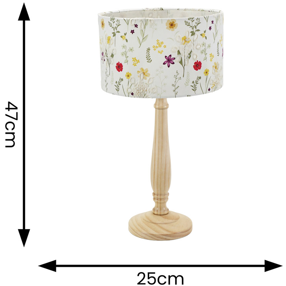 ValueLights Victoria Floral Embroidered Drum Shade Light Wood Candlestick LED Table Lamp Image 4