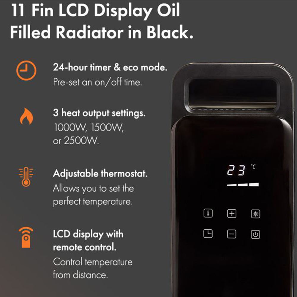 VonHaus 11 Fin Black Digital Oil Filled Radiator Image 8