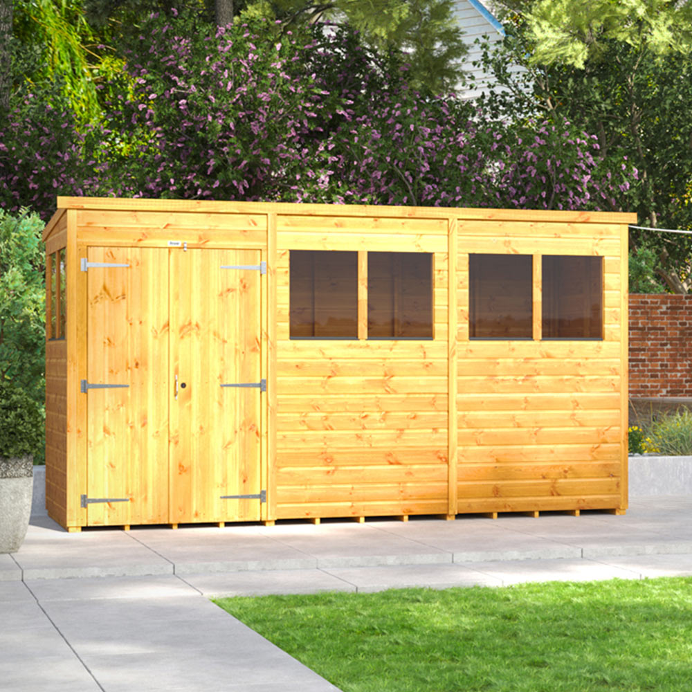 Power Sheds 12 x 4ft Double Door Pent Wooden Shed Image 2