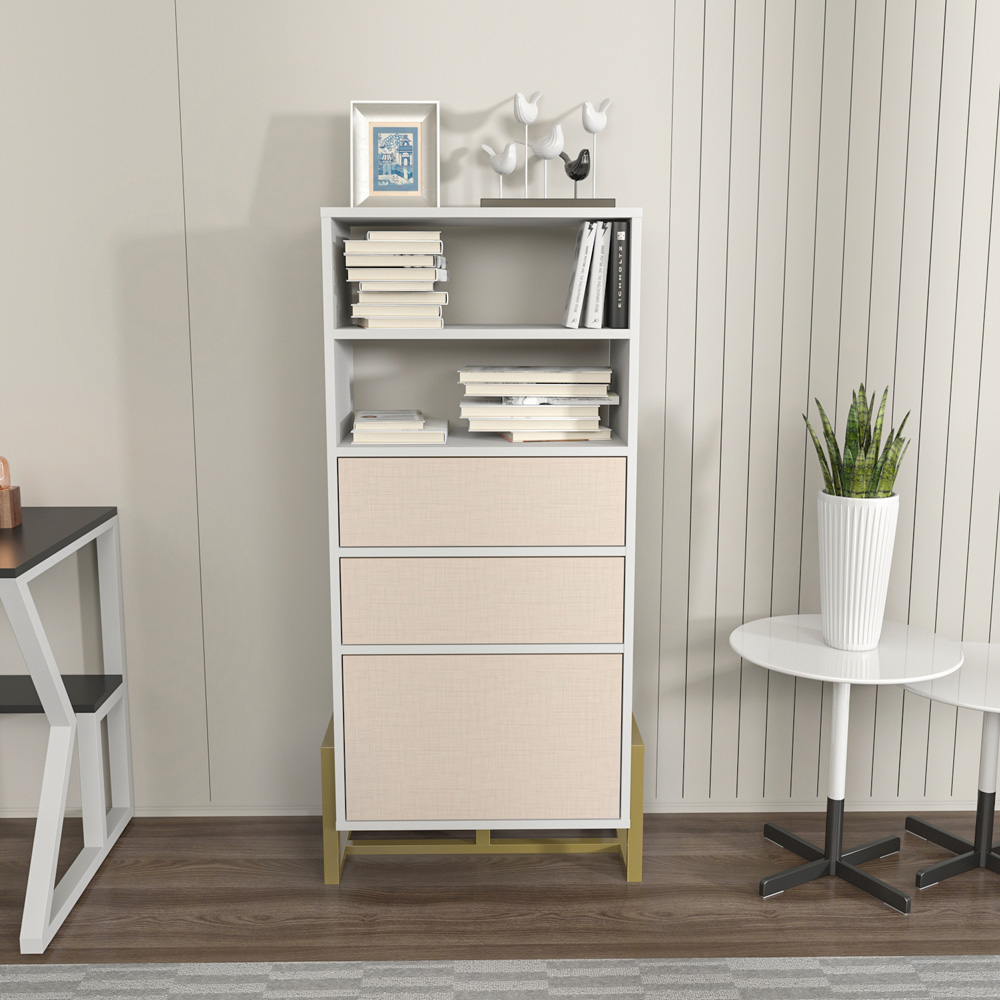 Decorotika Utopie 3 Door 2 Shelf White and Beige Modern Bookshelf Image 6