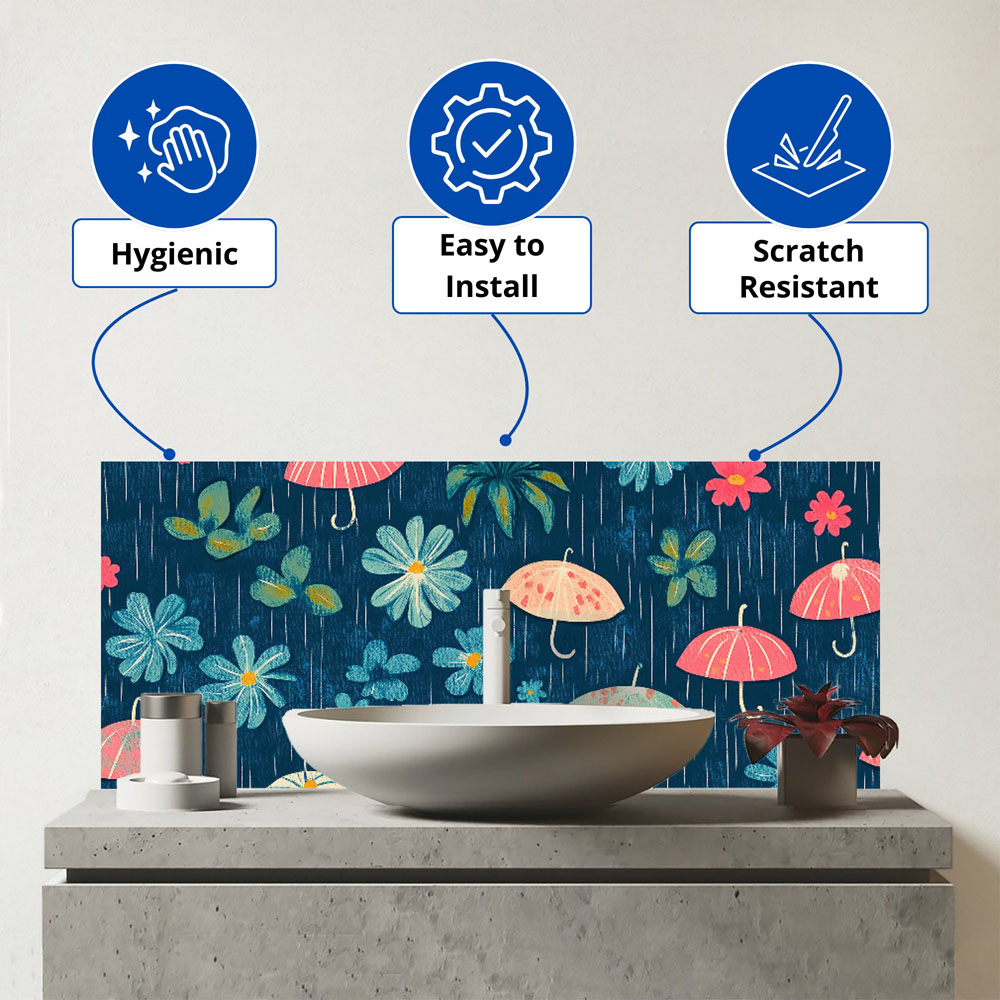 Warren Reed Designer Umbrellas in Spring Glass Bathroom Splashback 25 x 60cm Image 3