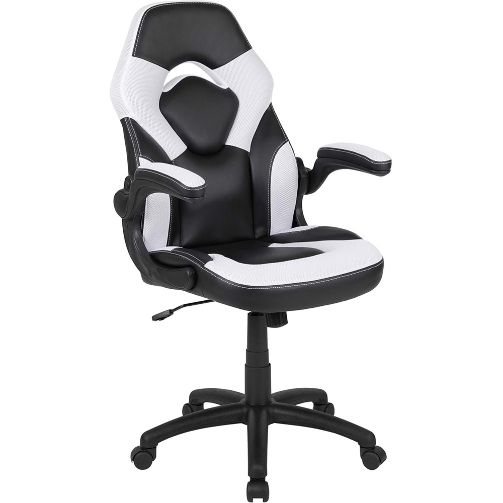 FWStyle X10 Black and White Faux Leather Racer Style Gaming Chair Image 2