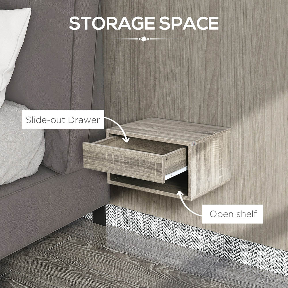 Portland Single Drawer Brown Floating Bedside Table Set of 2 Image 8