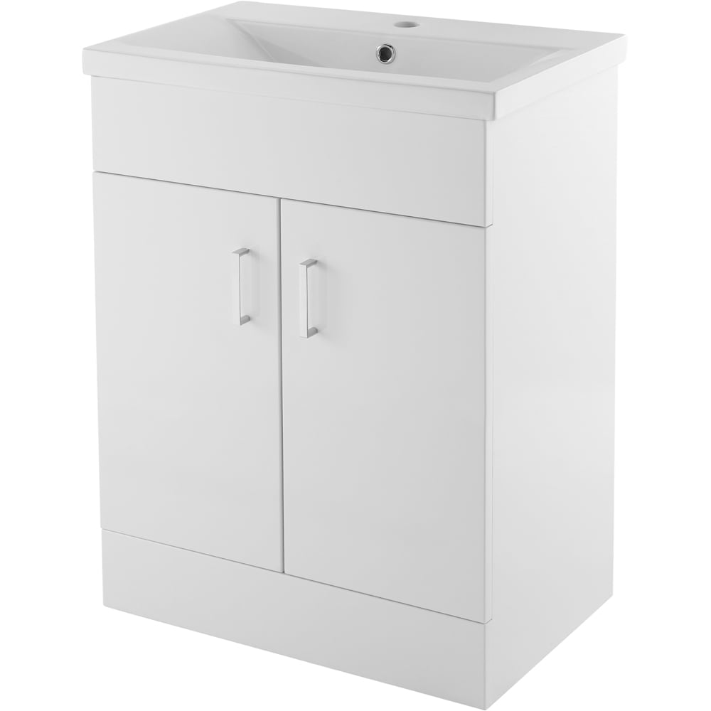 nuie Eden 2 Door Gloss White Floor Standing Vanity Unit with Mid-Edge Basin 600mm Image 1
