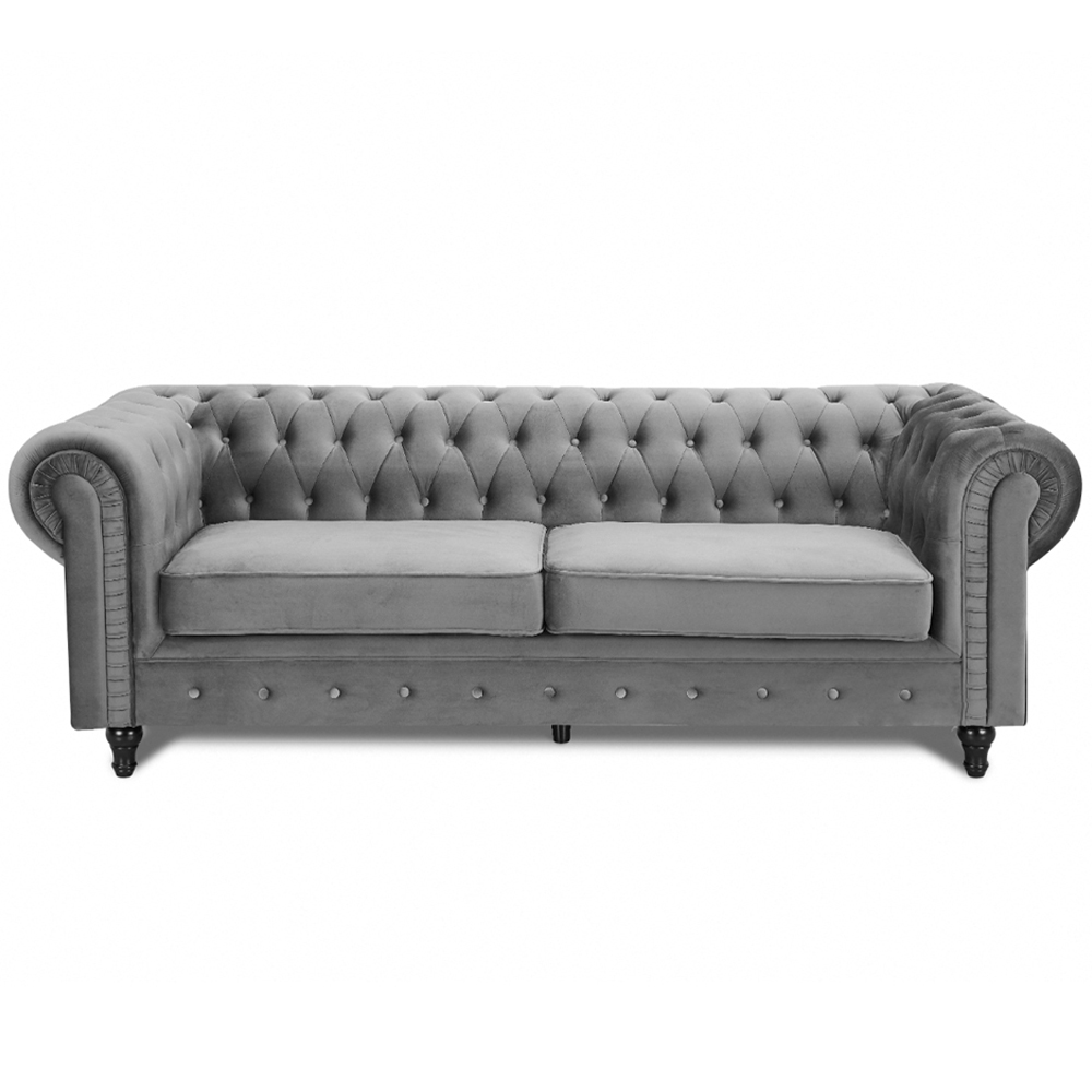 Home Detail Chesterfield 3 Seater Pleat Grey Velvet Sofa Image 3