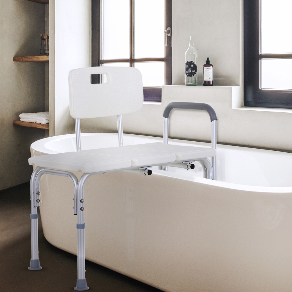 HOMCOM Height Adjustable Shower Chair with Suction Cup Feet Armrest and Backrest Image 2