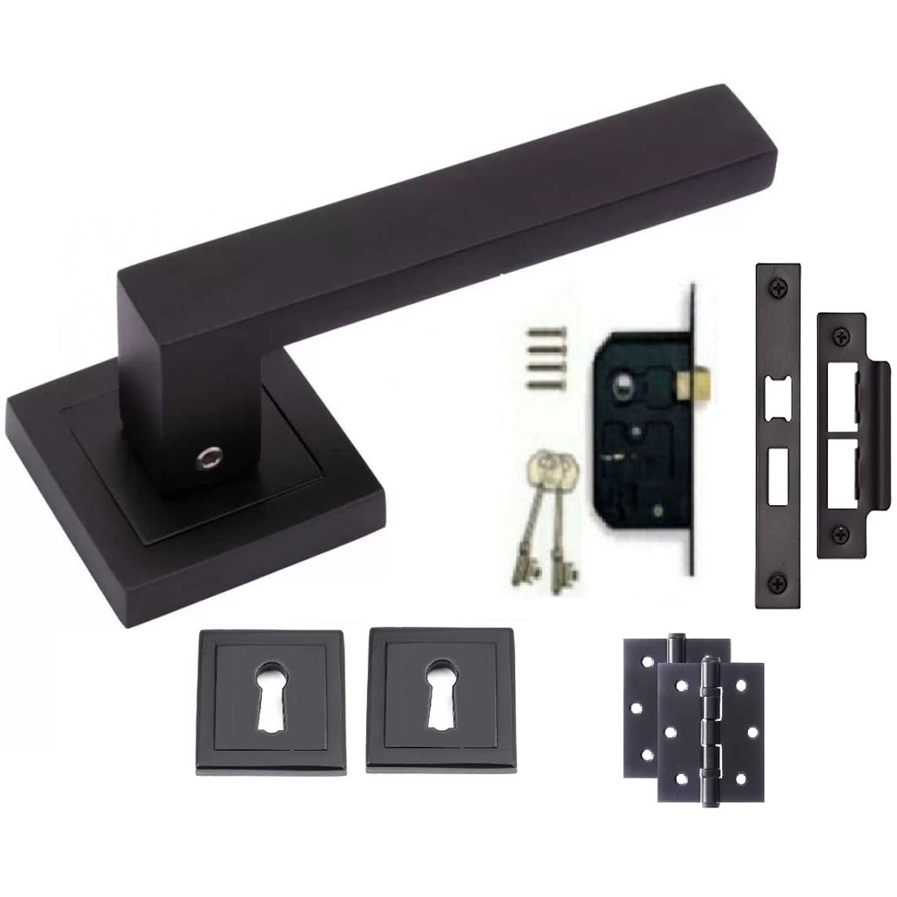 Golden Grace Matt Black Delta Door Handles Set Image 1
