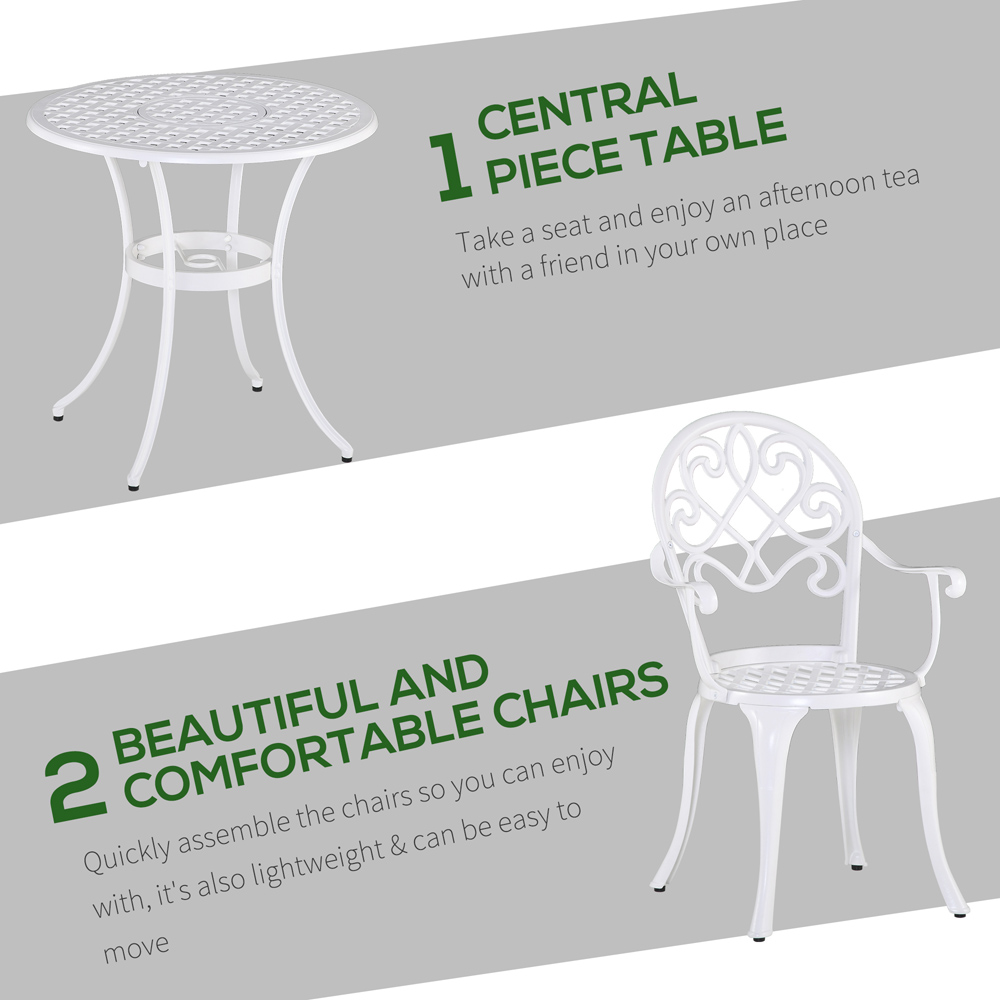 Outsunny 2 Seater White Aluminium Bistro Set Image 4