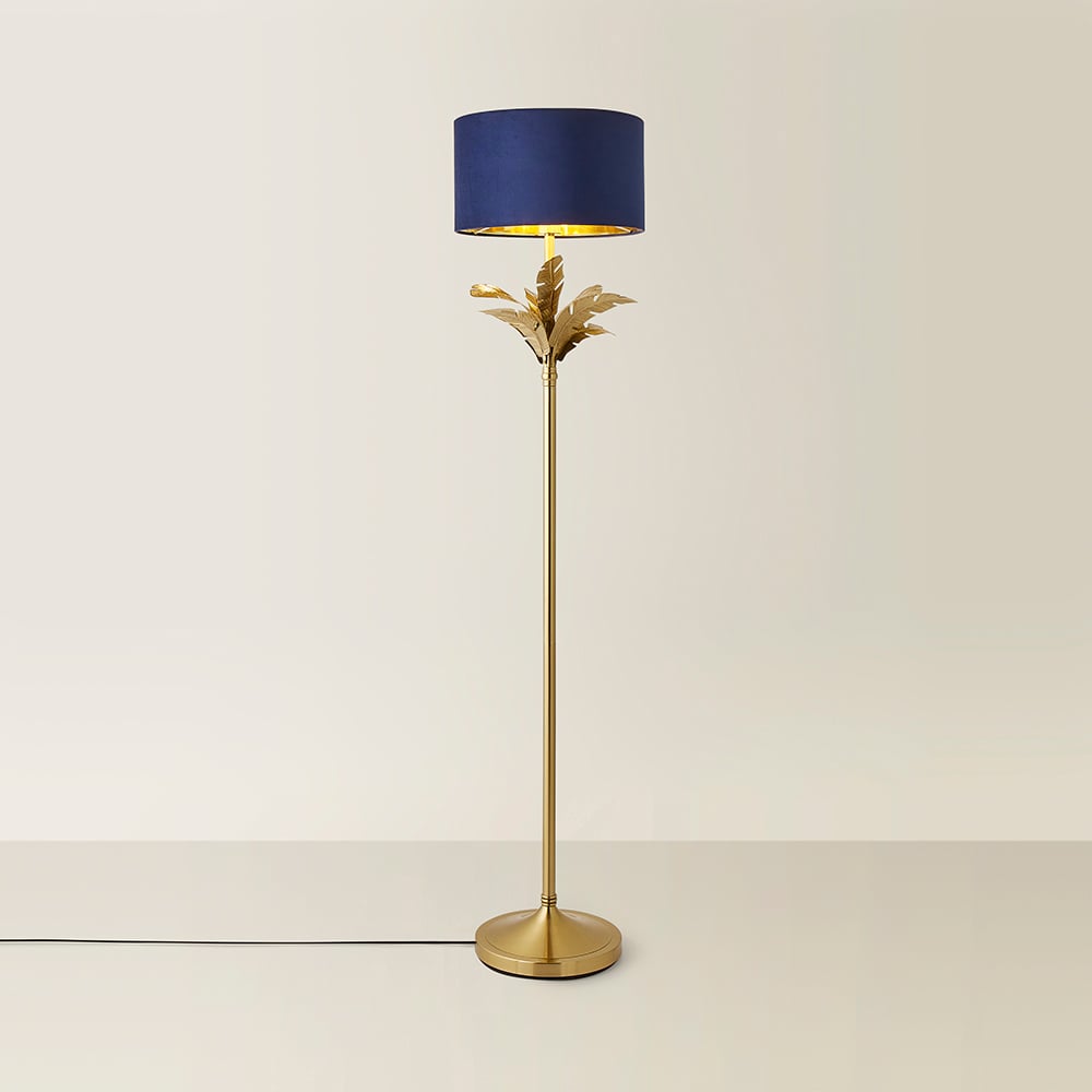 ValueLights Christina Navy Velvet and Gold Palm Leaf Floor Lamp with Bulb Image 5