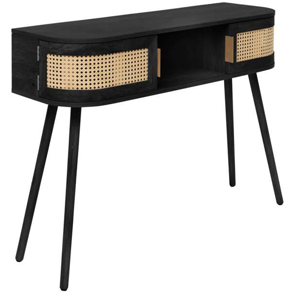 Birlea Noah 2 Door Single Shelf Black Rattan Console Table Image 2
