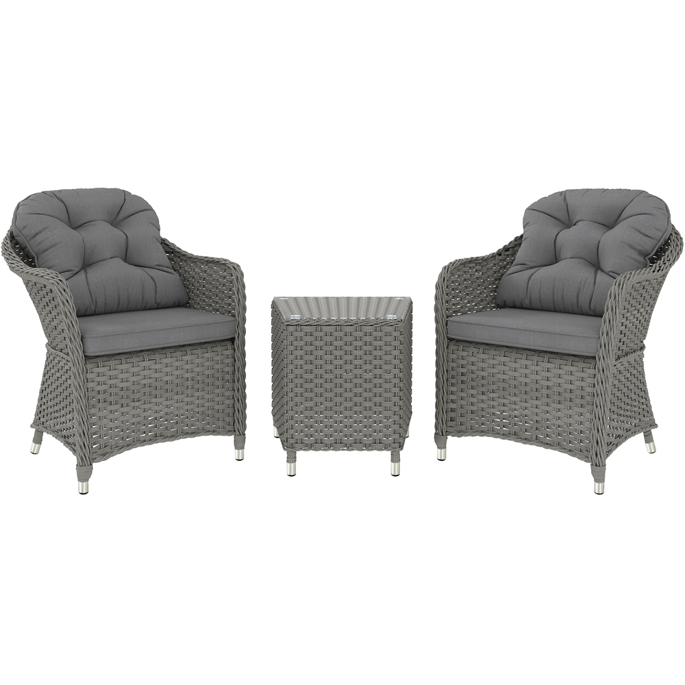 Outsunny 2 Seater Grey Rattan Bistro Set with Soft Cushions Image 2