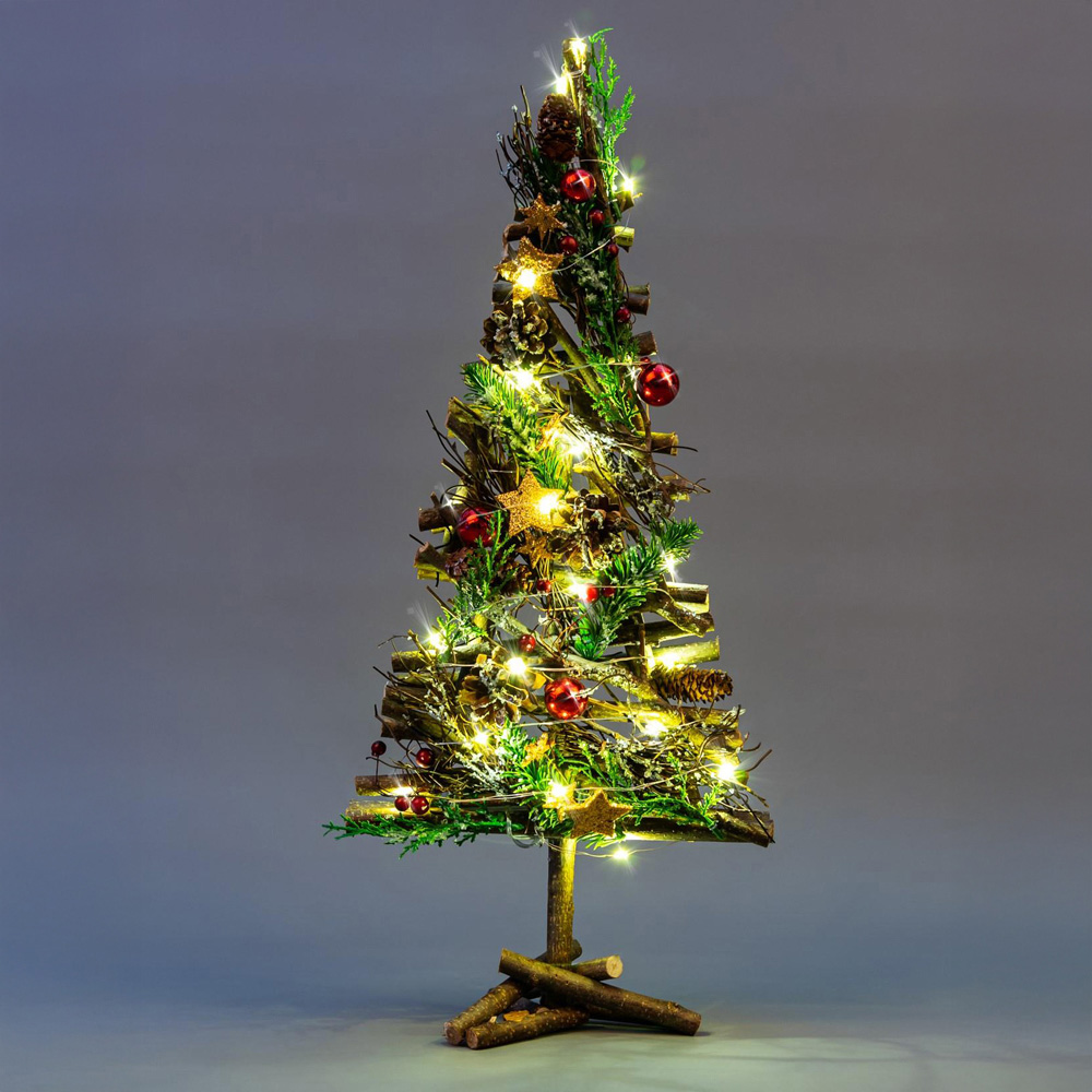 Shatchi Red and Brown LED Twig Wood Christmas Tree 50cm Image 2