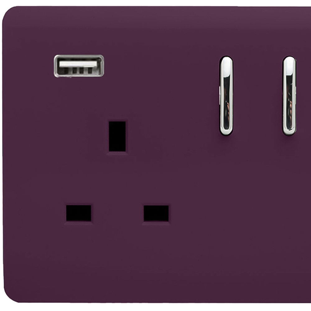 Trendi Switch 2 Gang 13amp 2 Port USB Plum Purple Switched Plug Socket Image 2