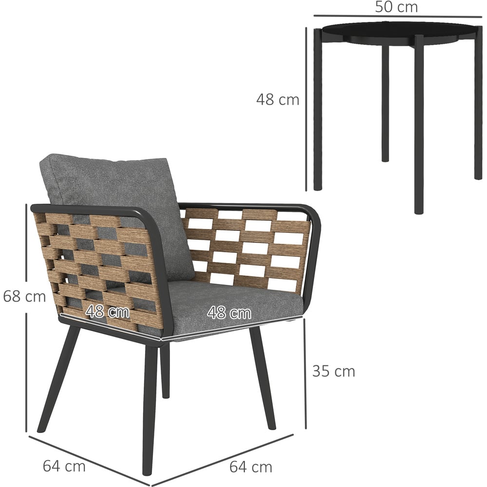 Outsunny 2 Seater Grey Rattan Bistro Set with Cushions Image 9