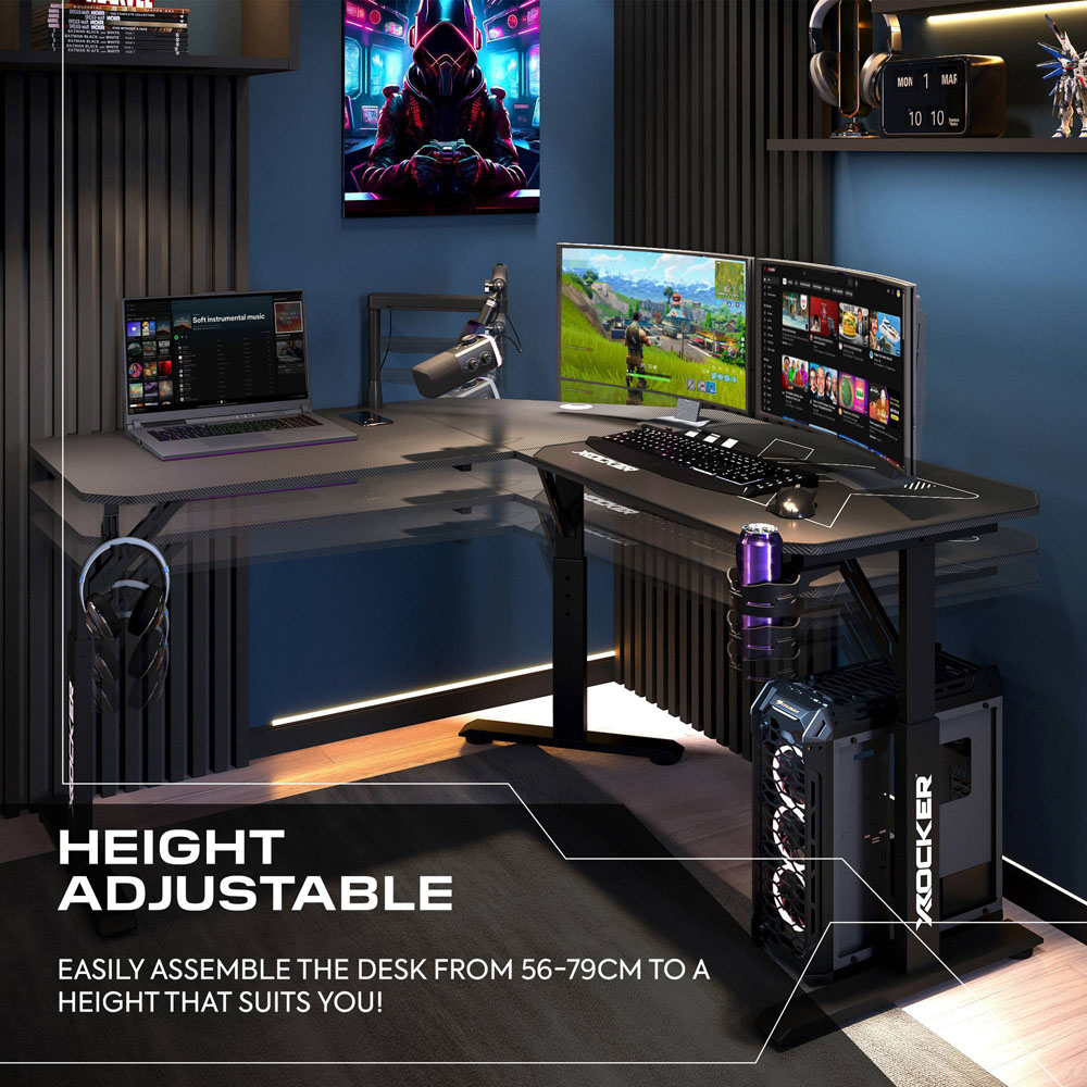 X Rocker Cougar Height Adjustable Corner Gaming Desk with Mousepad Black Image 2