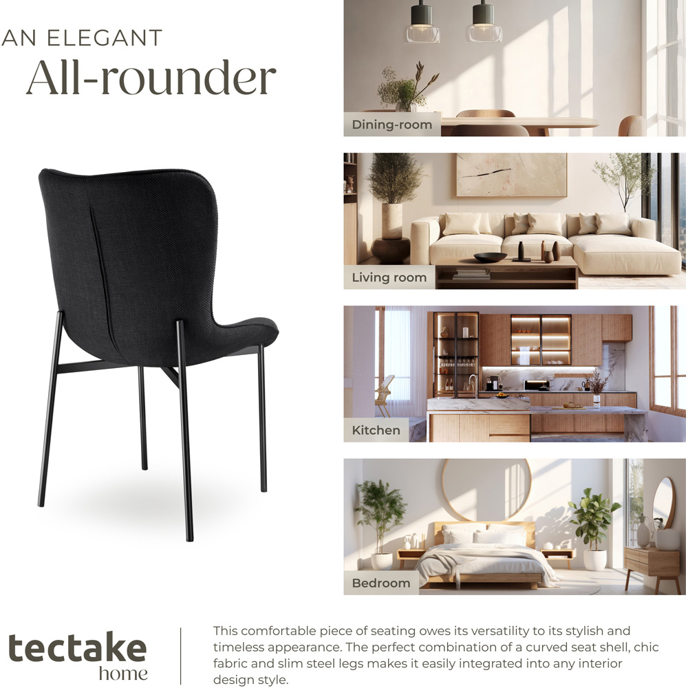 tectake Tessa Set of 4 Black Woven Fabric Padded Dining Chair Image 7