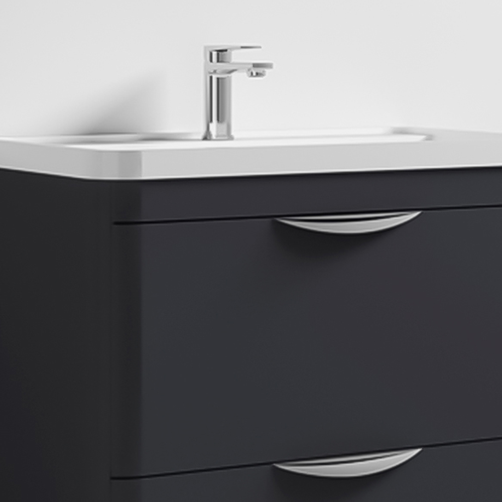 nuie Parade 2 Drawer Soft Black Floor Standing Vanity Unit and 1 Tap Hole Polymarble Basin 800mm Image 3