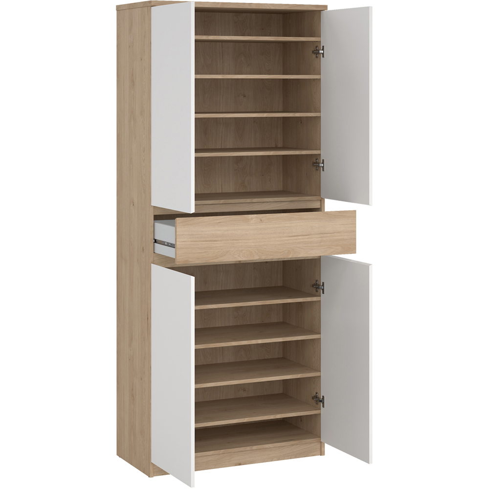 Florence 4 Door Single Drawer Jackson Hickory Oak and White Shoe Cabinet Image 4