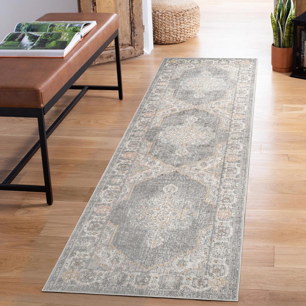 Desire Rugs Maia Grey Orchid Floral Non Slip Rug 60 x 220cm Image 2