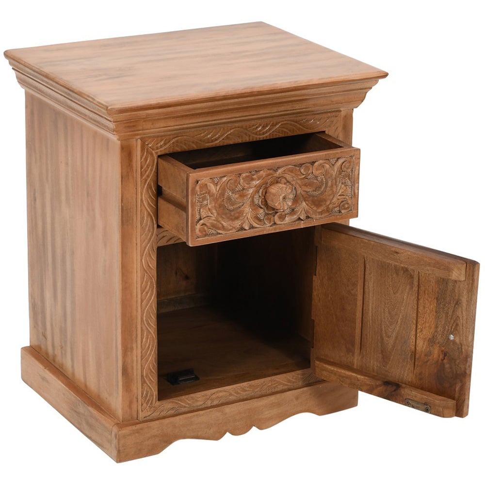 Brooklyn Adair Single Door Single Drawer Mango Wood Bedside Table Image 4