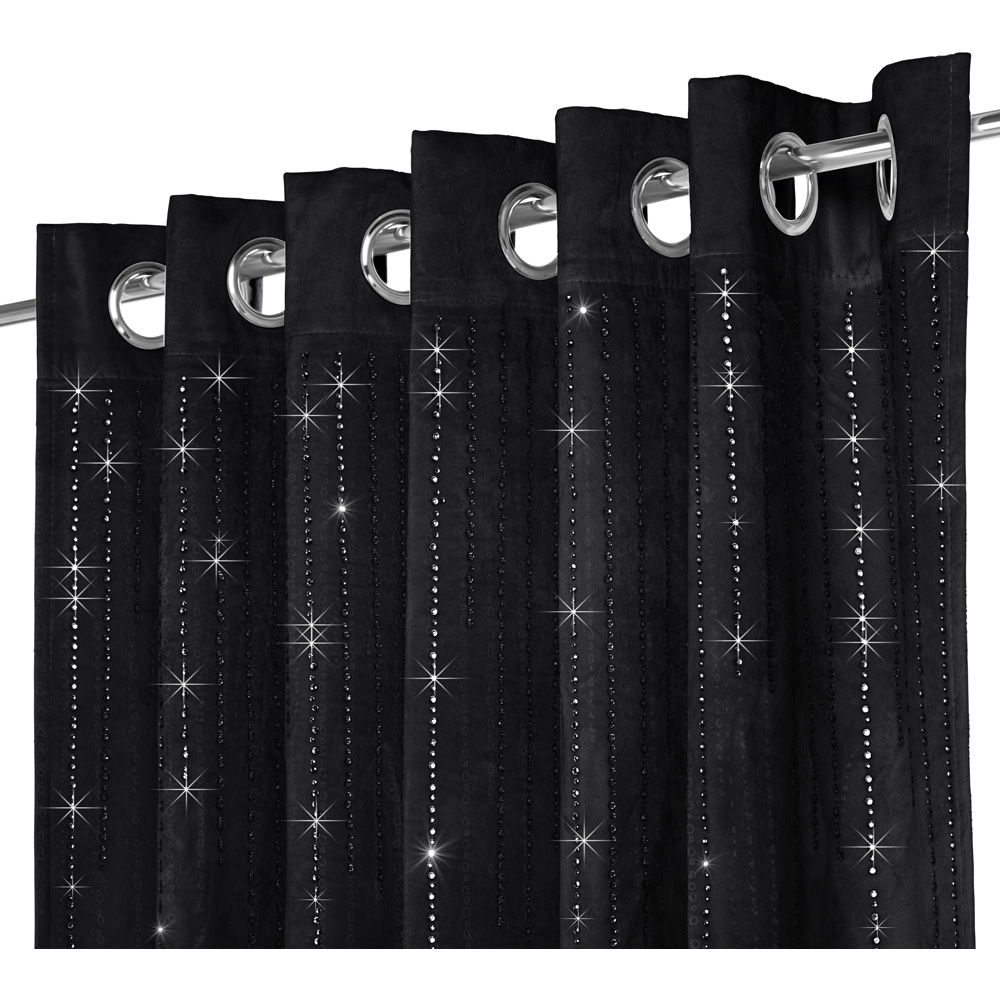 Alan Symonds Black Cascading Diamante Studs Velvet Blackout Ring Top Eyelet Curtains 168 x 137cm Image 6