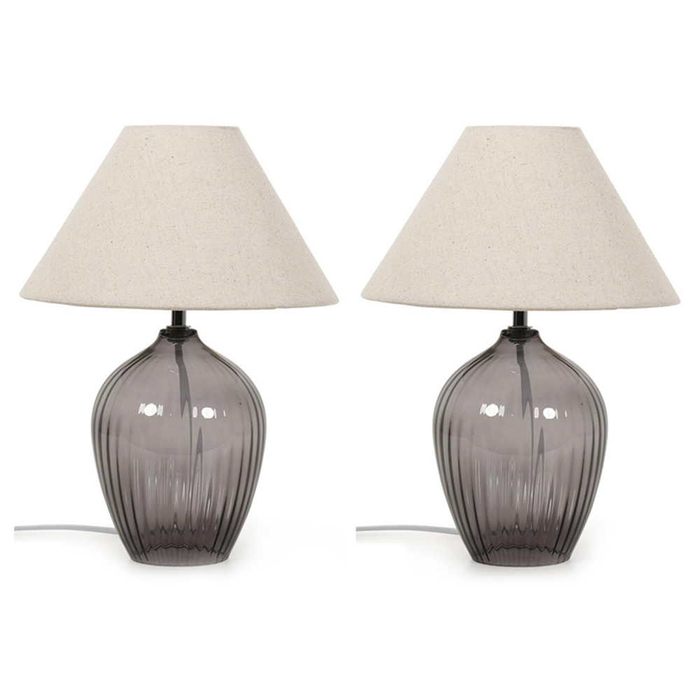 ValueLights Olivet Grey and Natural Taper Glass LED Table Lamp 2 Pack Image 1